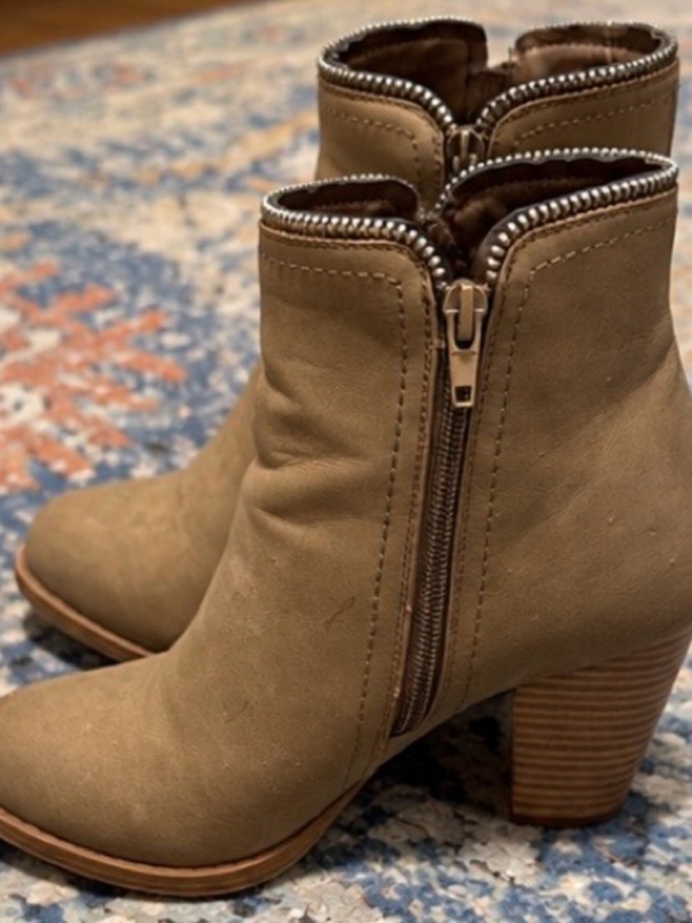 Women's Taupe Zippered Ankle Boots